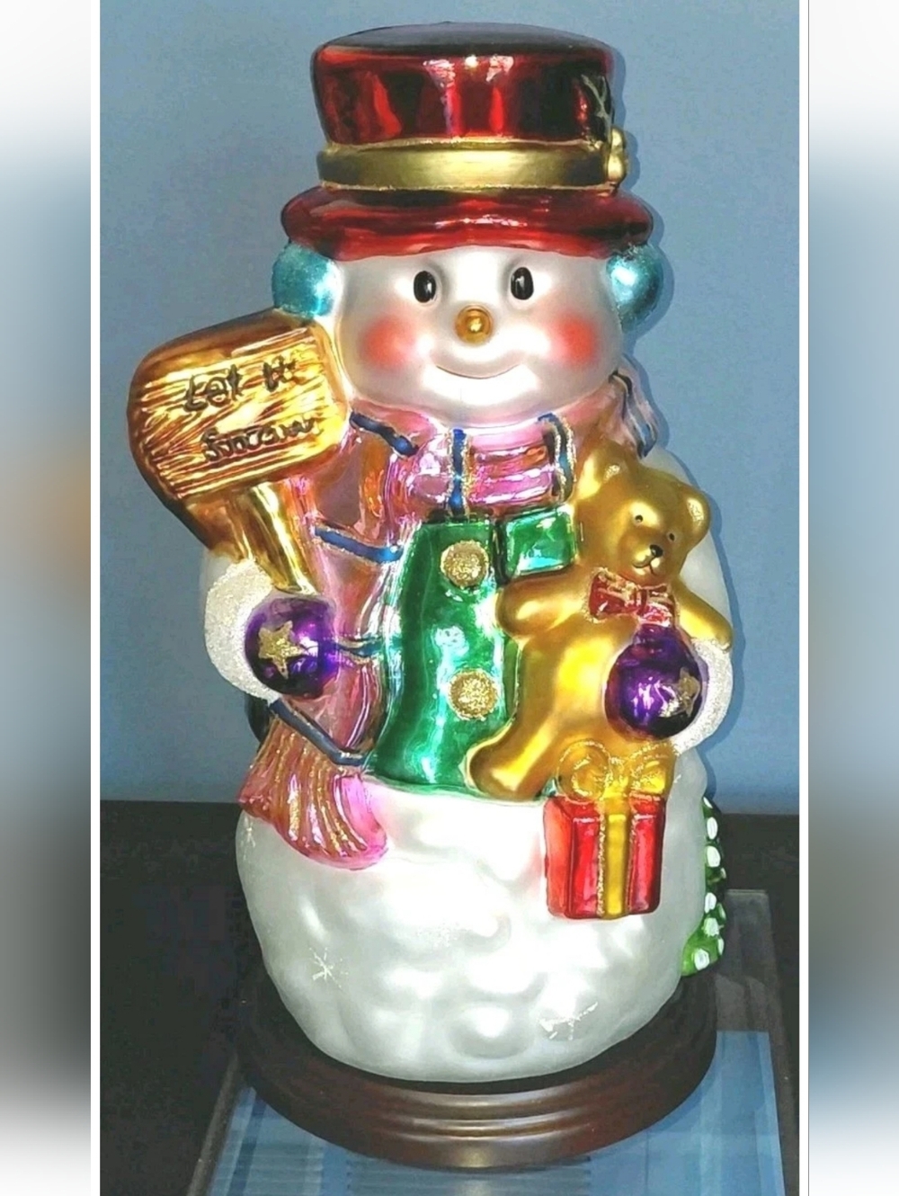 2004 Thomas Pacconi Classics Christmas Glass Snowman Wood Base HandBlown/Painted